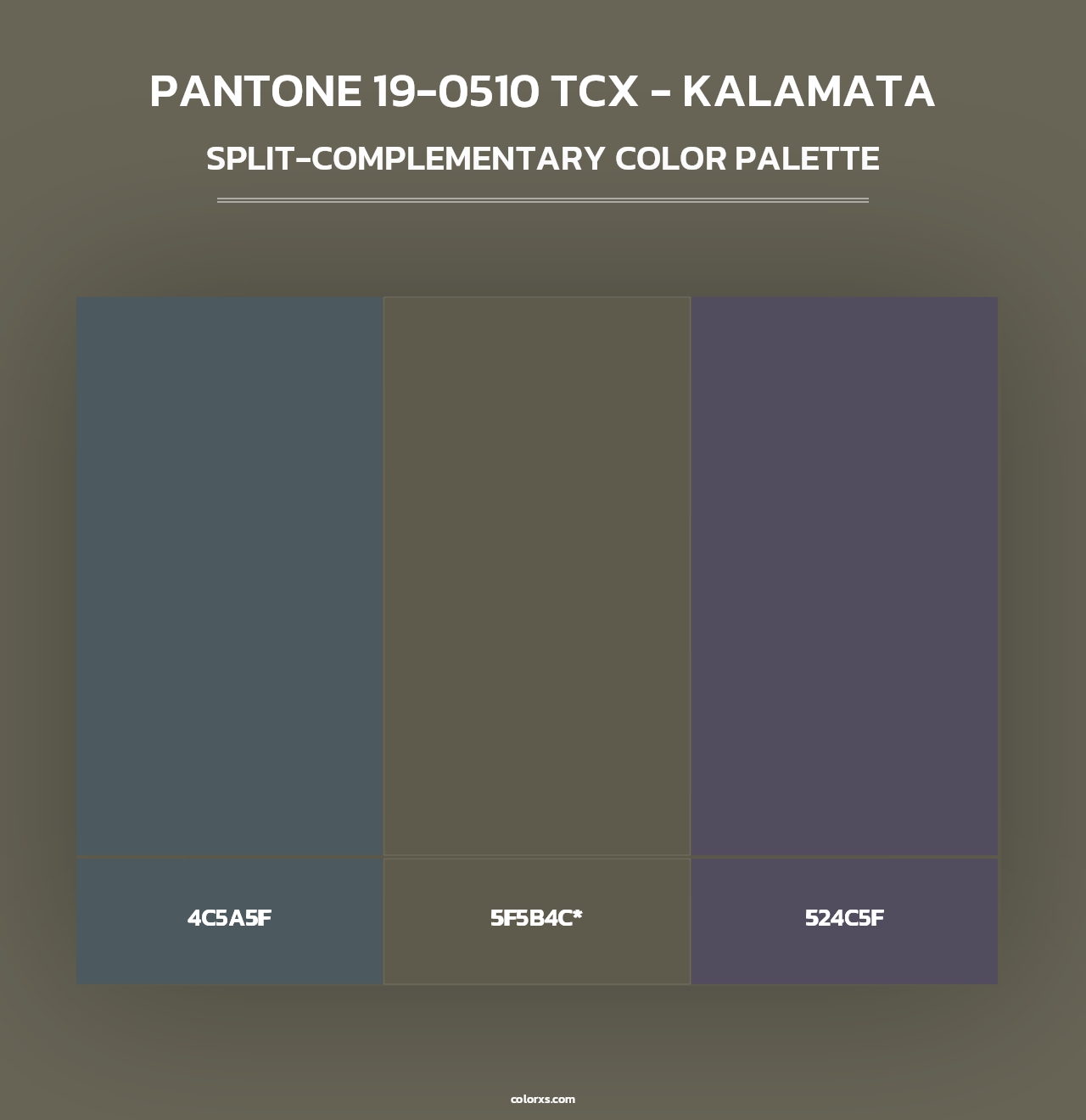 PANTONE 19-0510 TCX - Kalamata - Split-Complementary Color Palette