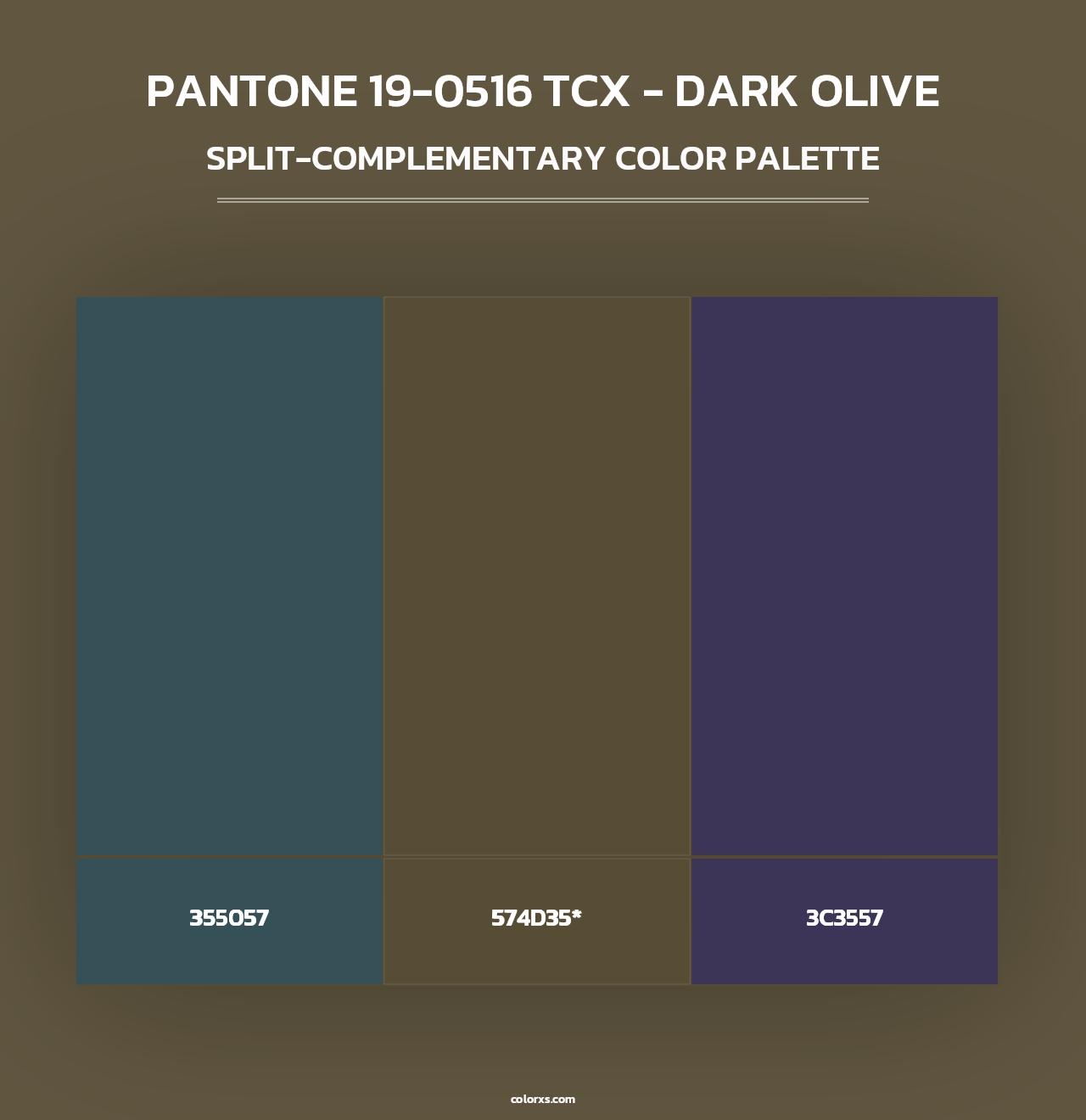 PANTONE 19-0516 TCX - Dark Olive - Split-Complementary Color Palette