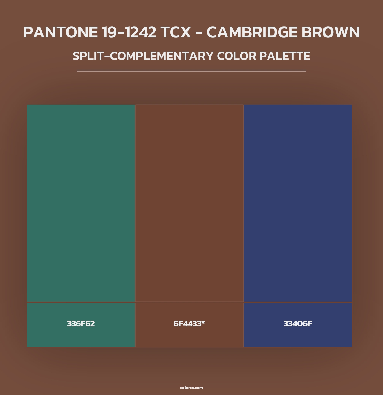 PANTONE 19-1242 TCX - Cambridge Brown - Split-Complementary Color Palette