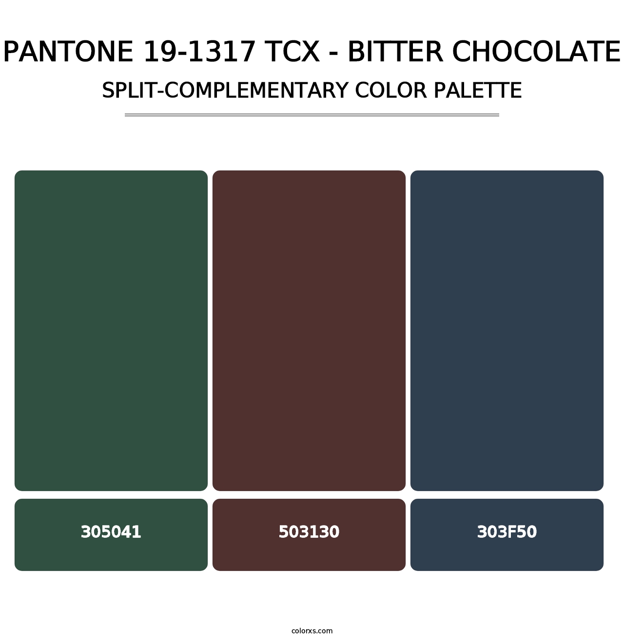 PANTONE 19-1317 TCX - Bitter Chocolate - Split-Complementary Color Palette