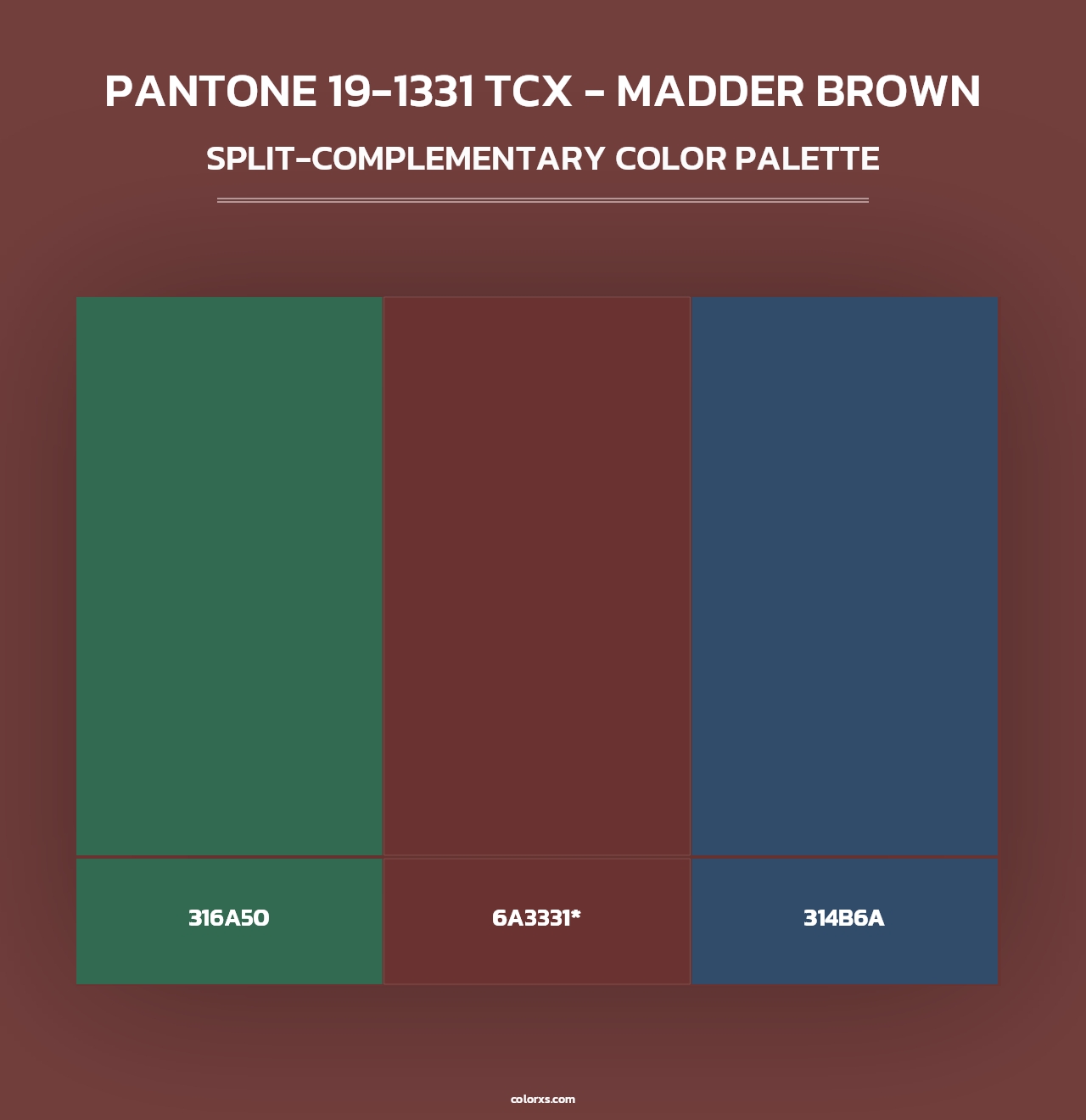 PANTONE 19-1331 TCX - Madder Brown - Split-Complementary Color Palette