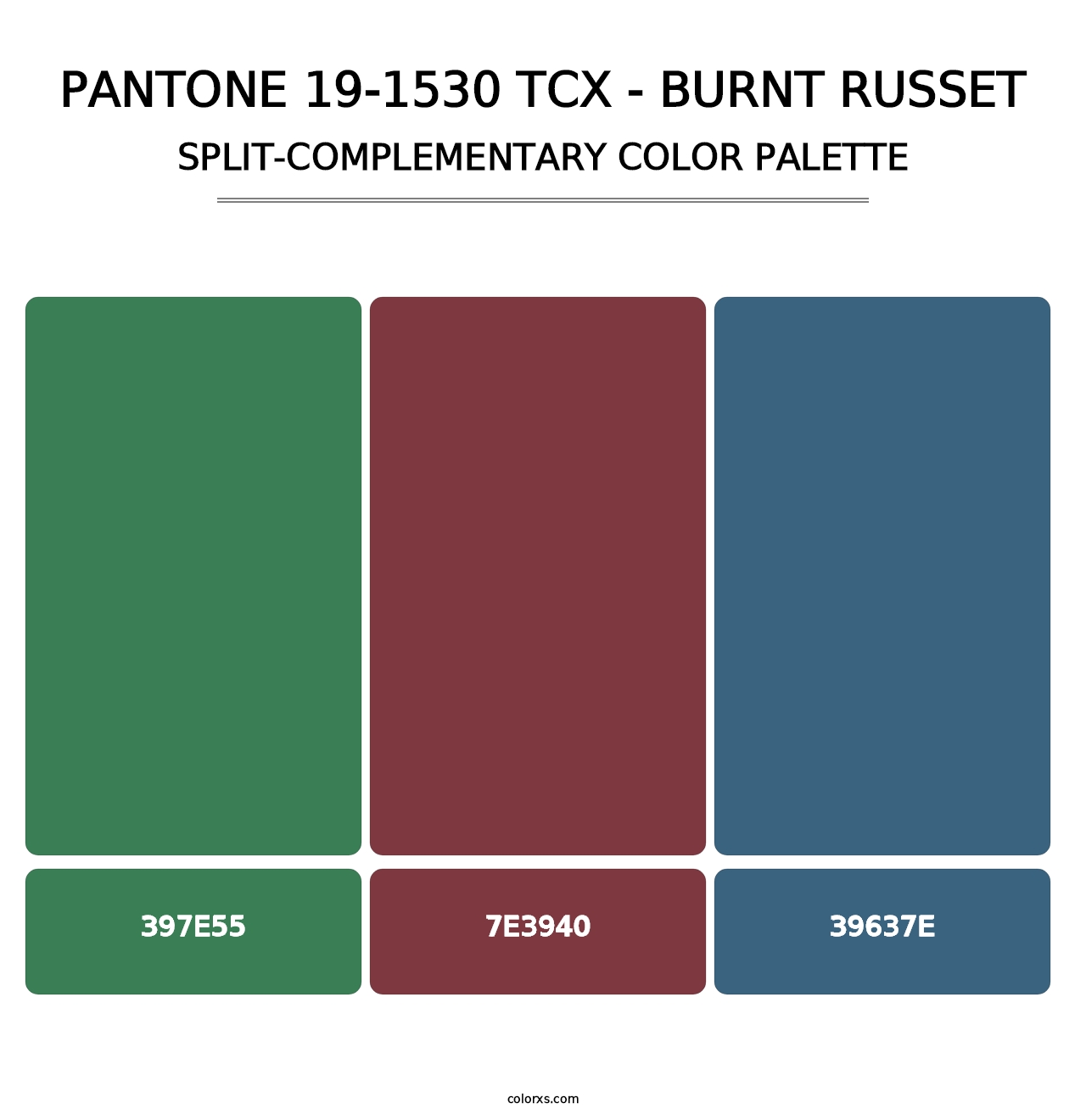 PANTONE 19-1530 TCX - Burnt Russet - Split-Complementary Color Palette