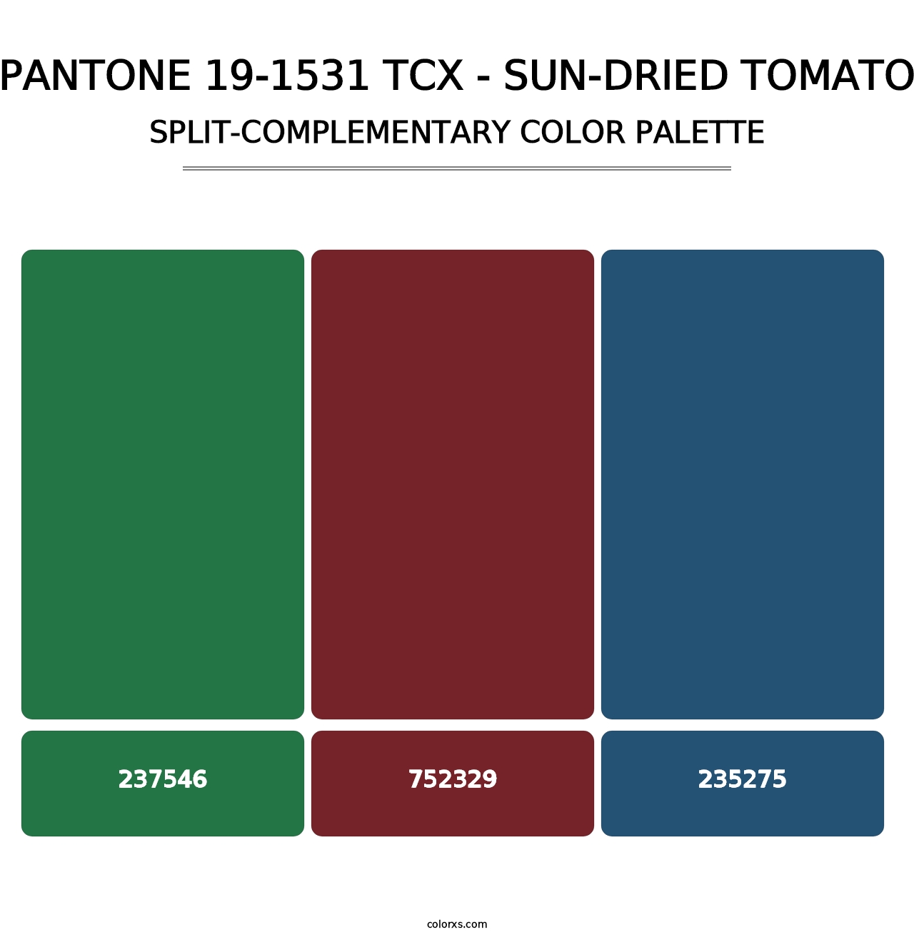 PANTONE 19-1531 TCX - Sun-Dried Tomato - Split-Complementary Color Palette