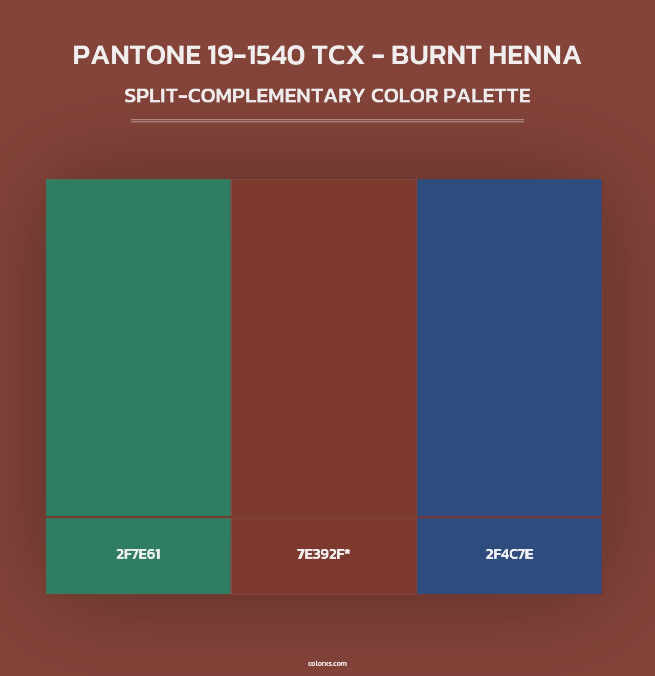 PANTONE 19-1540 TCX - Burnt Henna - Split-Complementary Color Palette