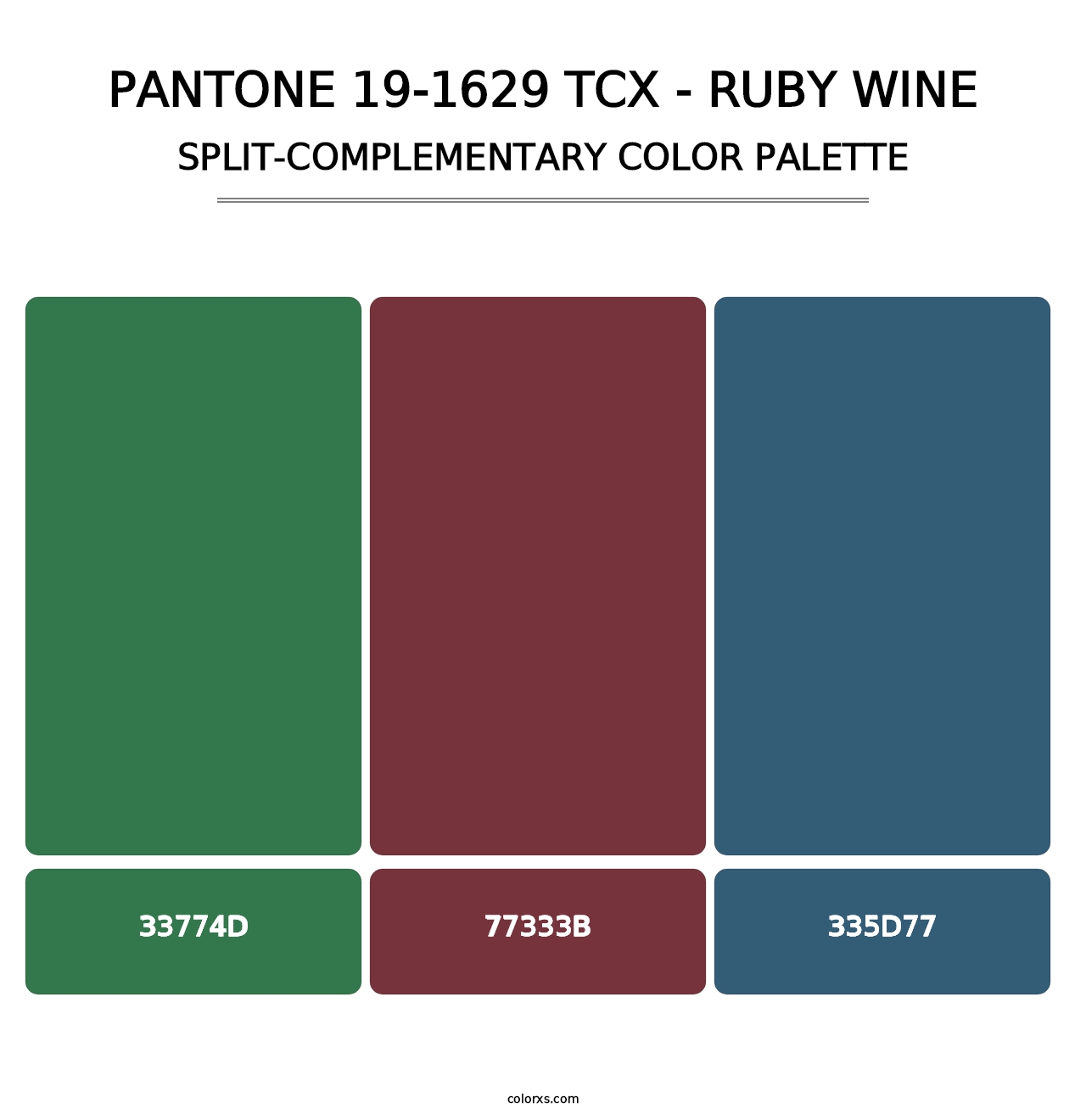 PANTONE 19-1629 TCX - Ruby Wine - Split-Complementary Color Palette