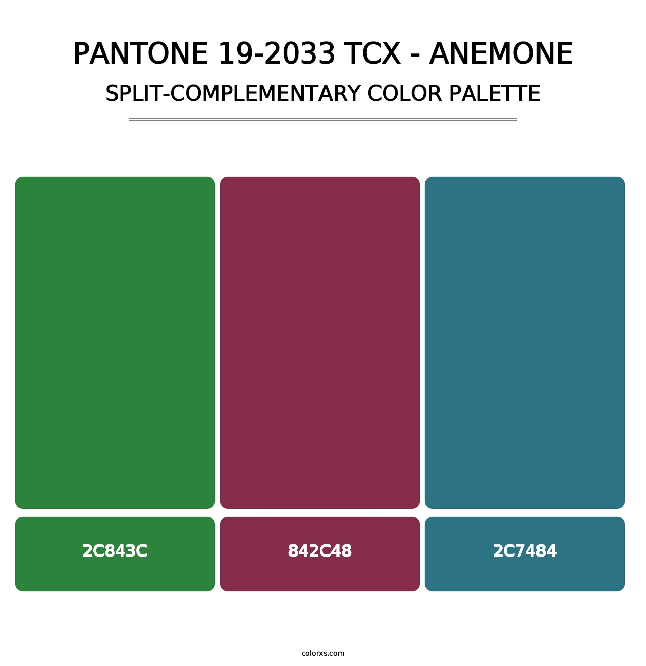 PANTONE 19-2033 TCX - Anemone - Split-Complementary Color Palette