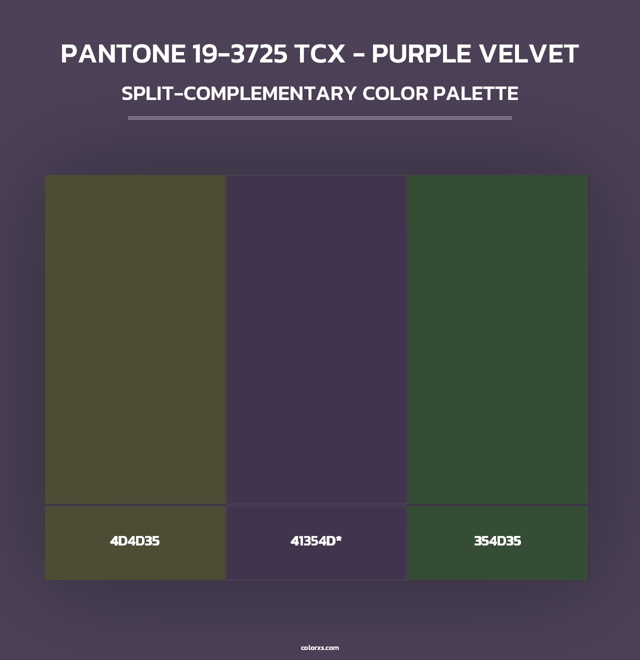 PANTONE 19-3725 TCX - Purple Velvet - Split-Complementary Color Palette