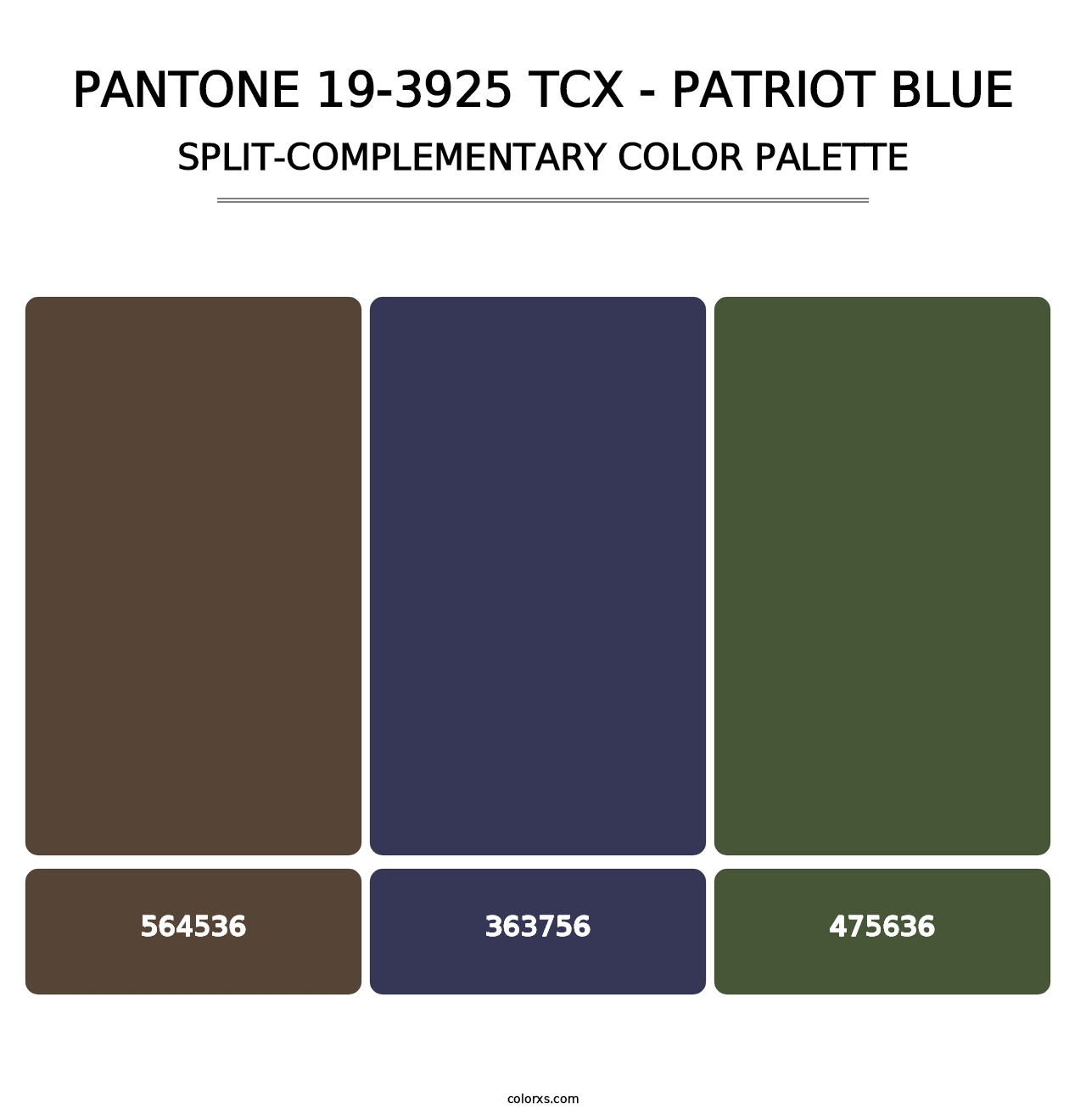 PANTONE 19-3925 TCX - Patriot Blue - Split-Complementary Color Palette