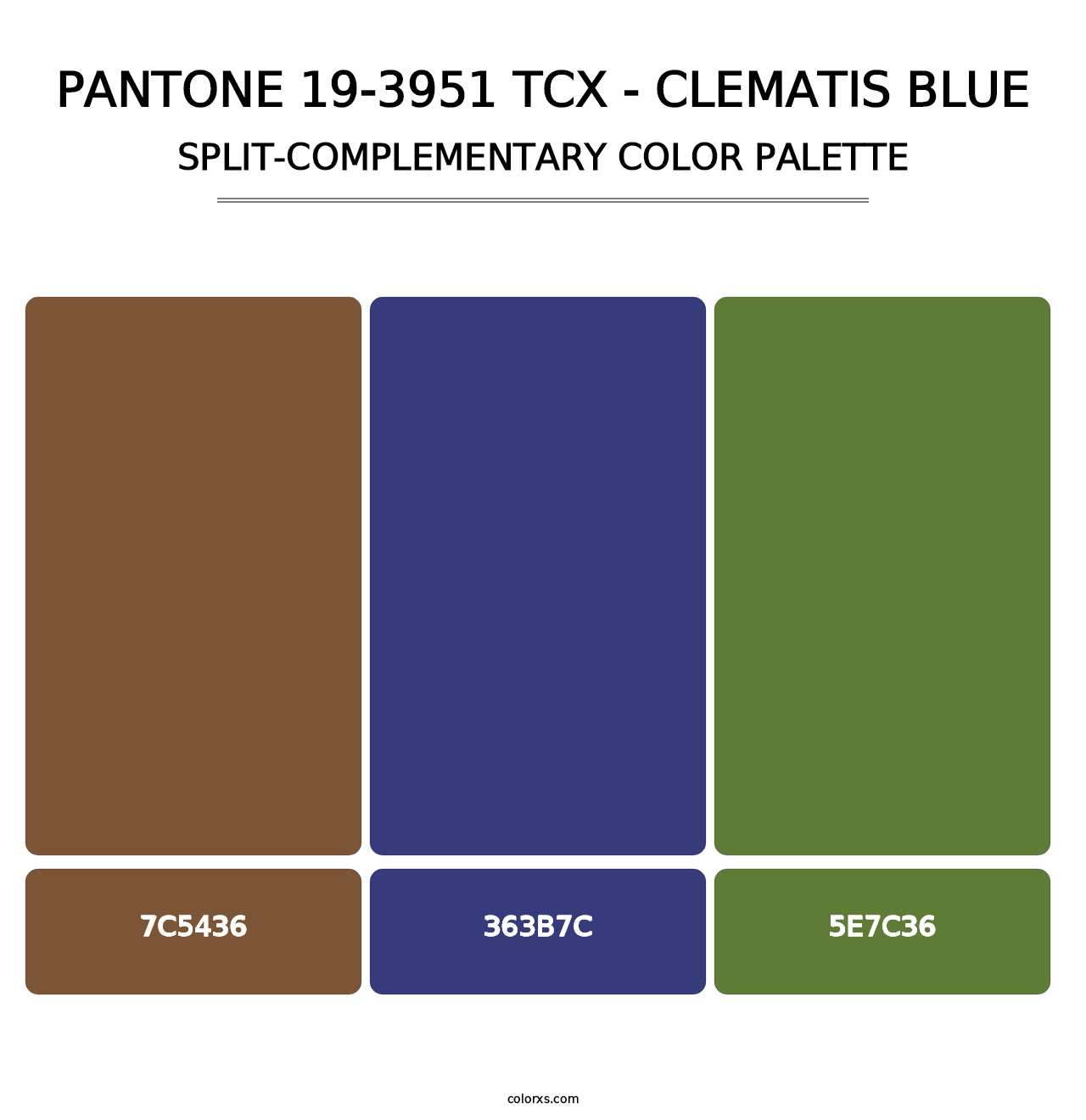 PANTONE 19-3951 TCX - Clematis Blue - Split-Complementary Color Palette