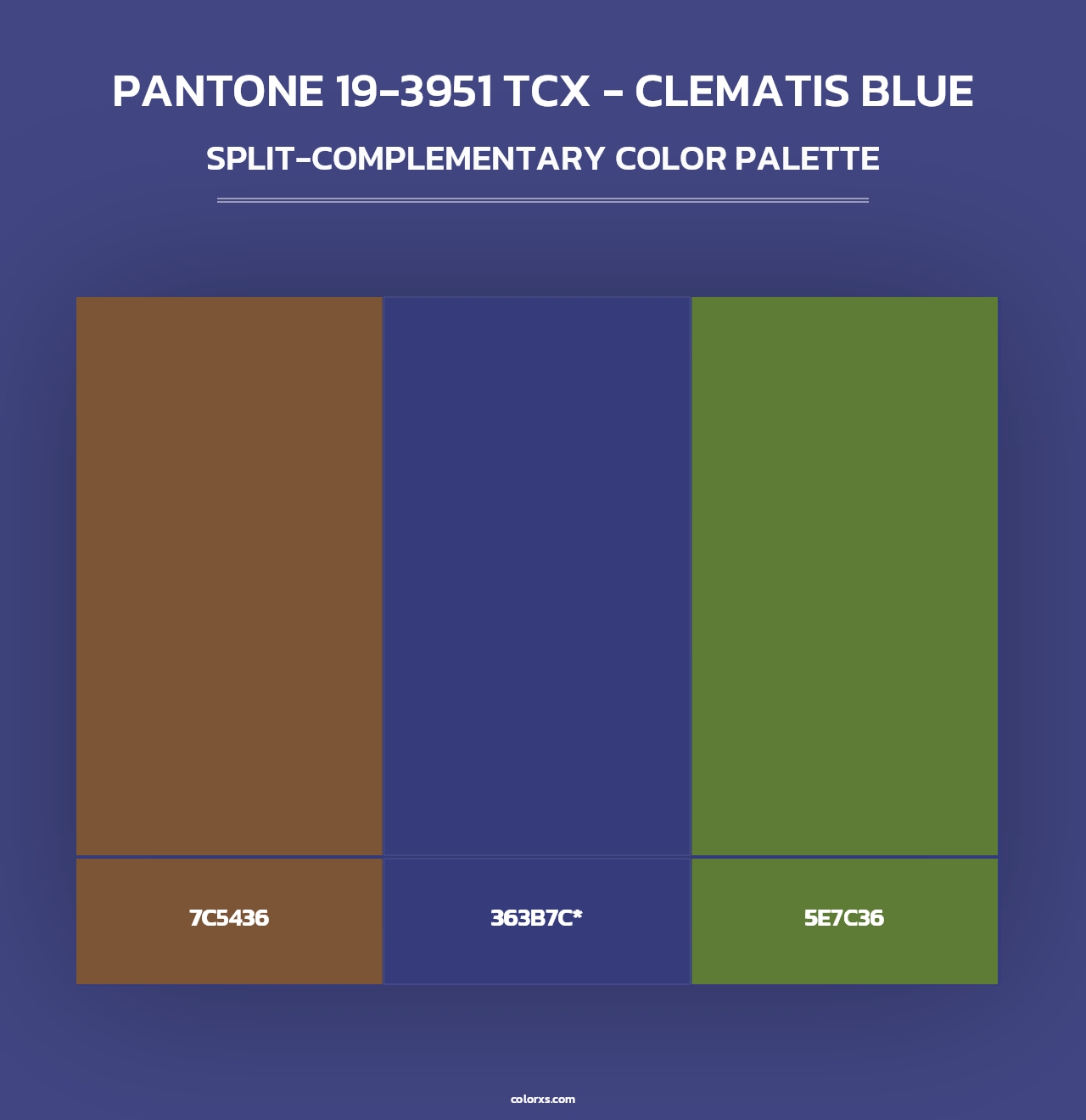 PANTONE 19-3951 TCX - Clematis Blue - Split-Complementary Color Palette