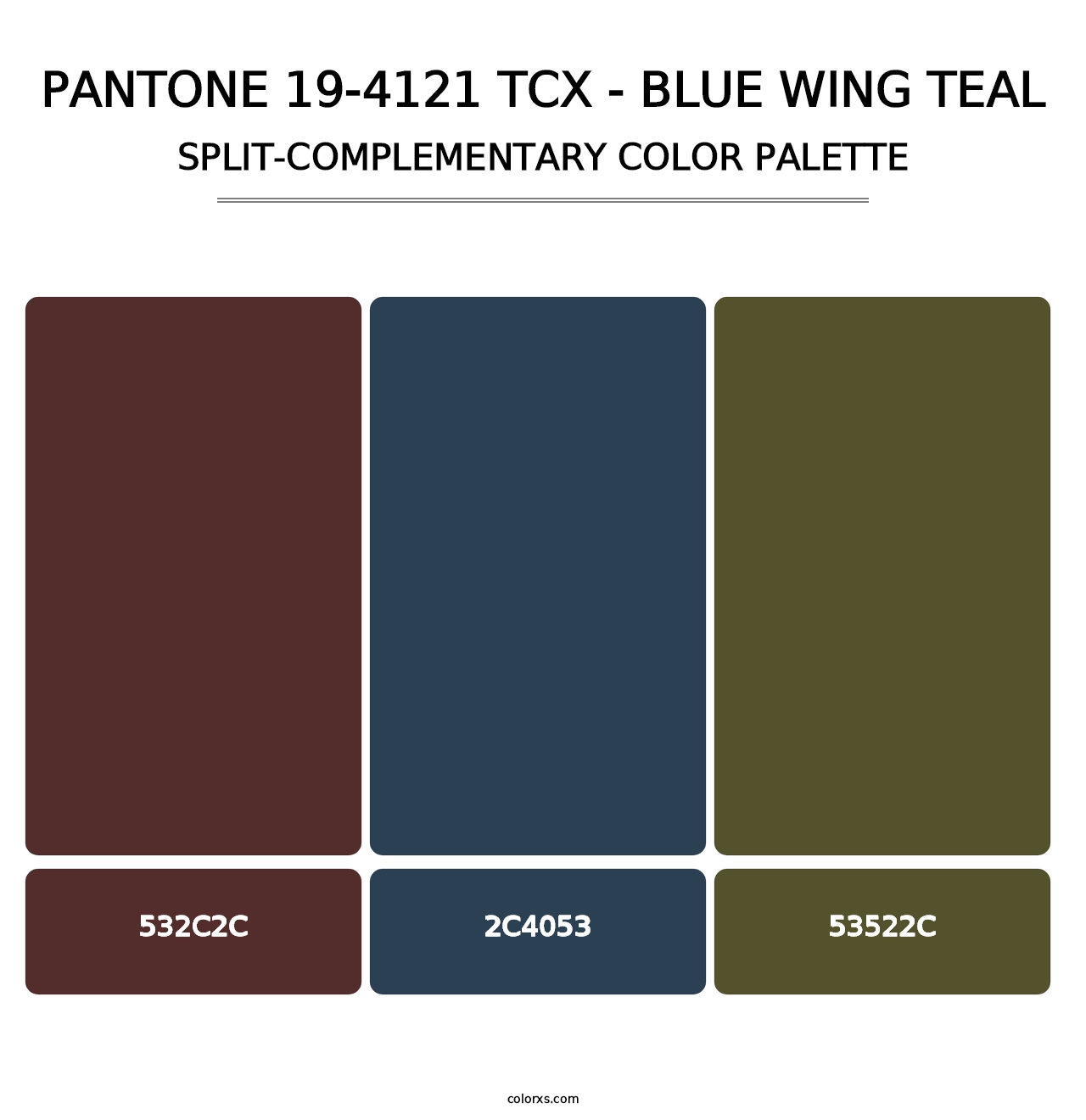 PANTONE 19-4121 TCX - Blue Wing Teal - Split-Complementary Color Palette