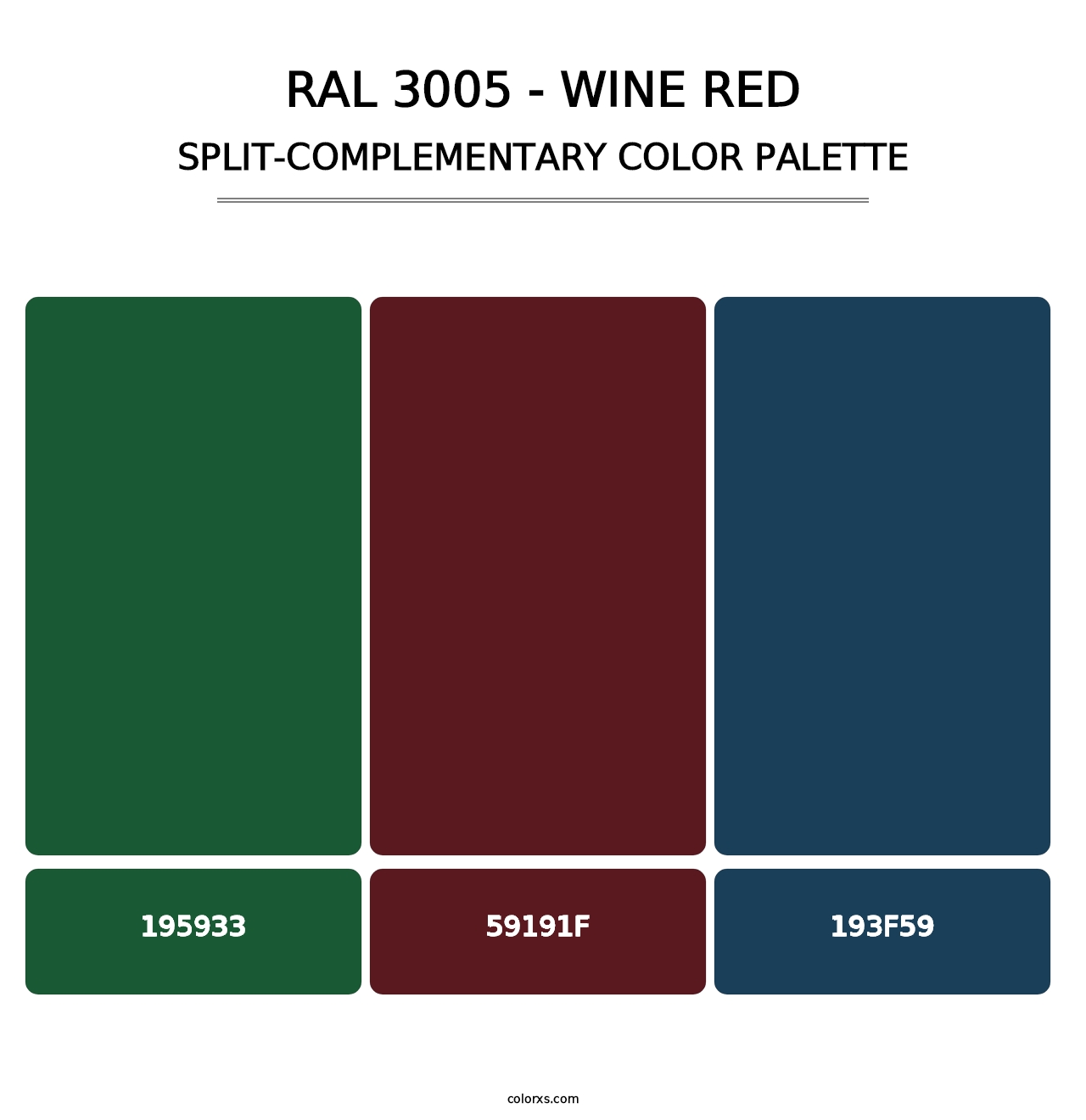 RAL 3005 - Wine Red - Split-Complementary Color Palette
