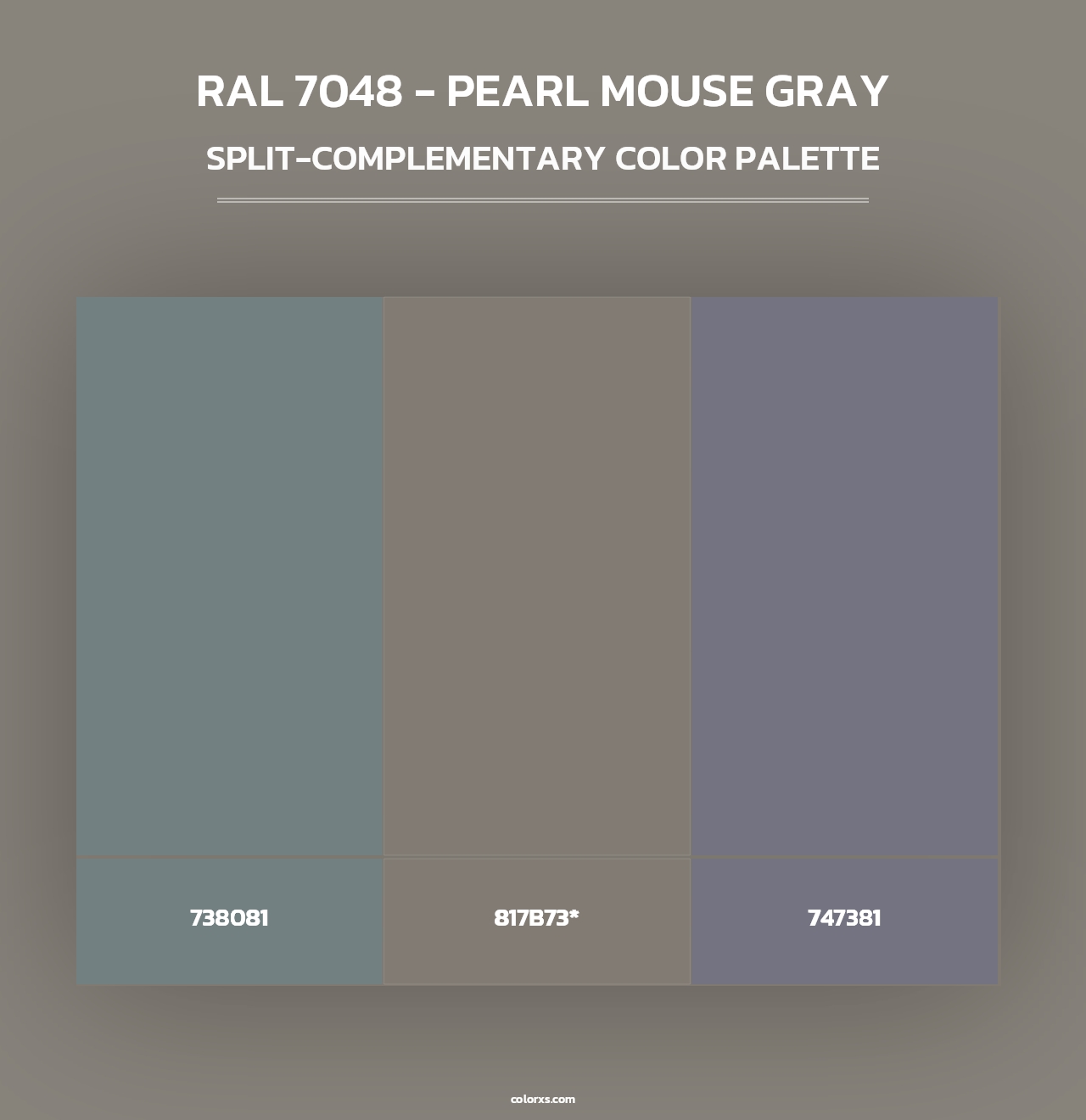 RAL 7048 - Pearl Mouse Gray - Split-Complementary Color Palette
