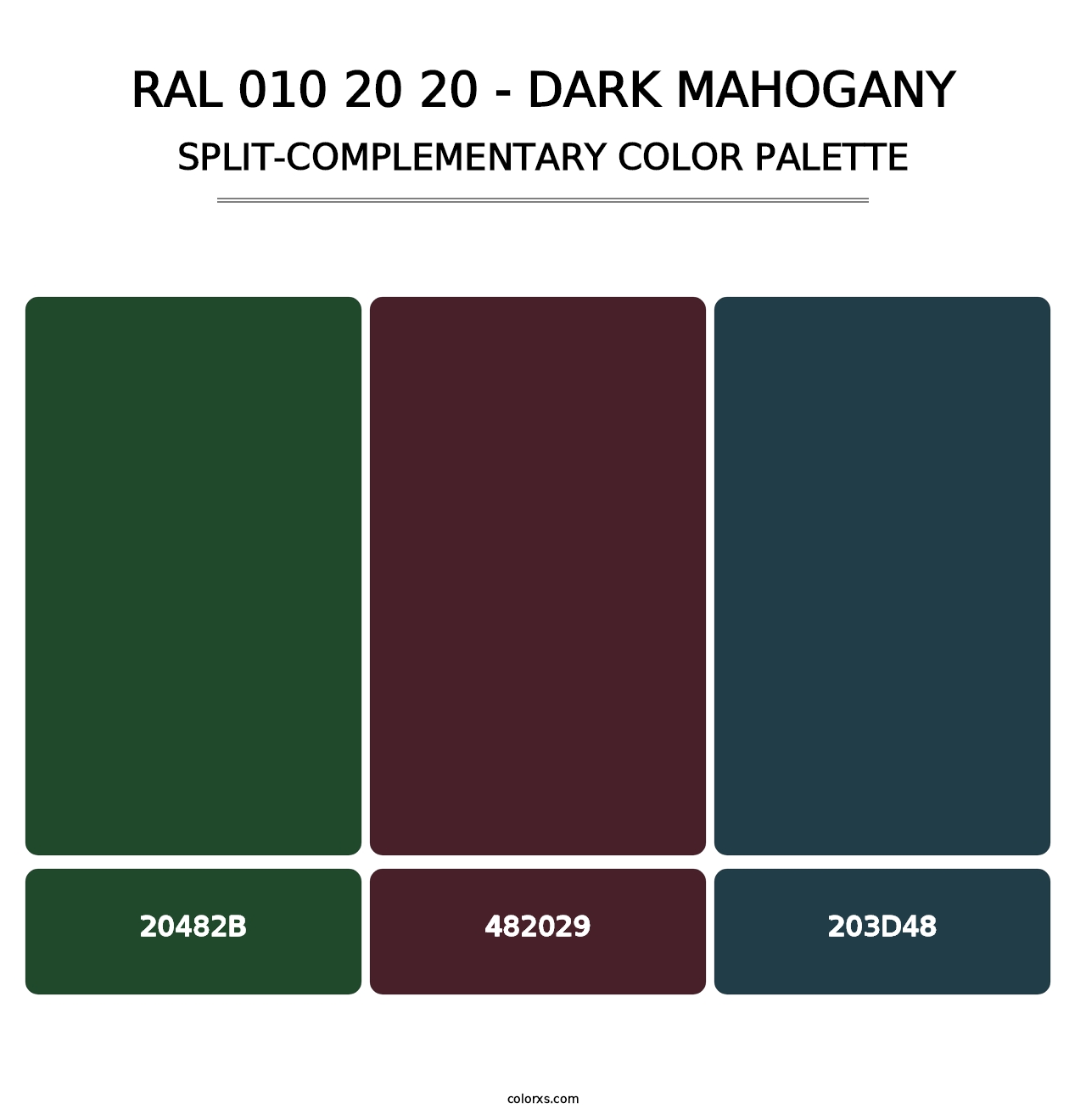RAL 010 20 20 - Dark Mahogany - Split-Complementary Color Palette
