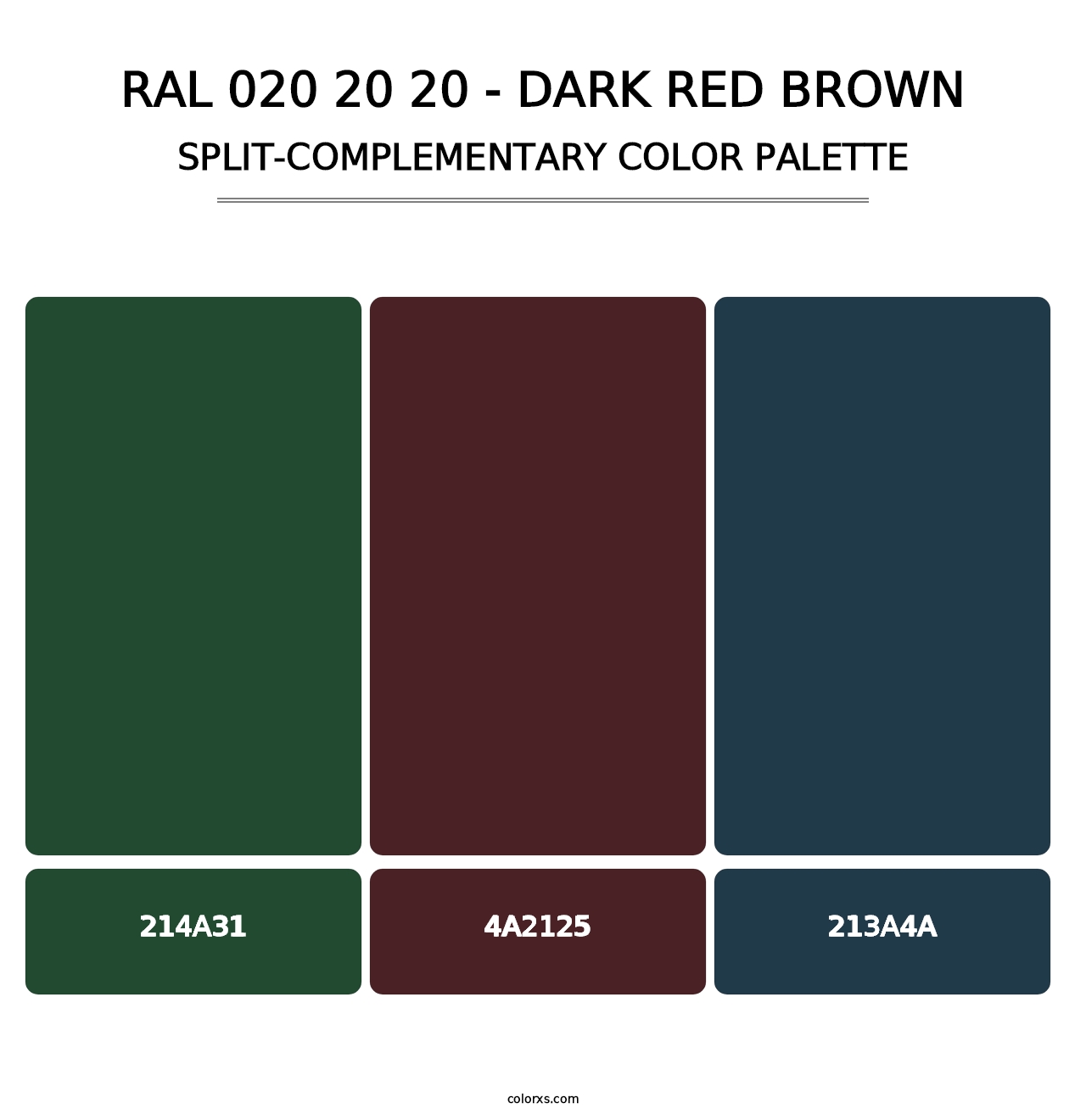 RAL 020 20 20 - Dark Red Brown - Split-Complementary Color Palette