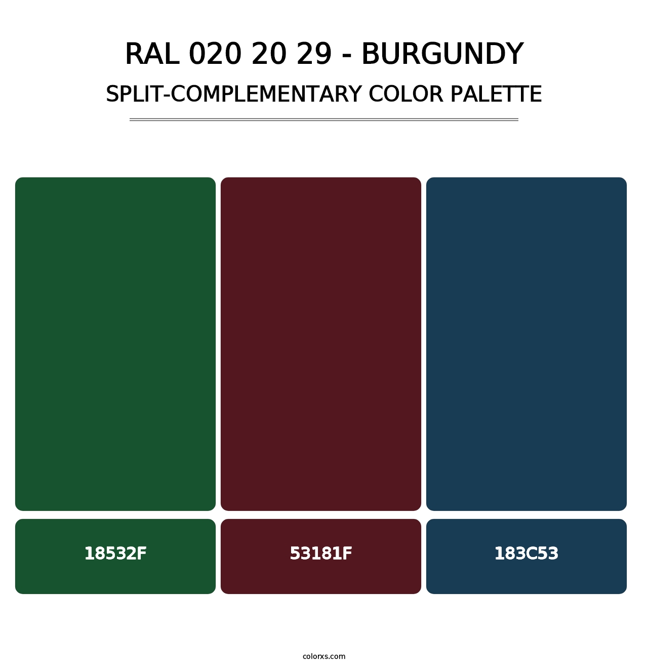 RAL 020 20 29 - Burgundy - Split-Complementary Color Palette
