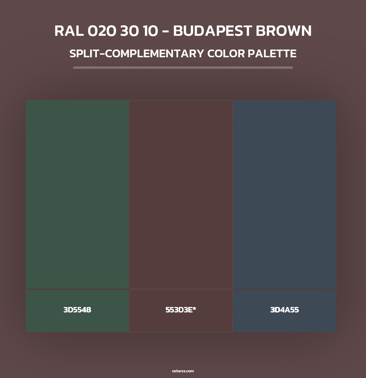 RAL 020 30 10 - Budapest Brown - Split-Complementary Color Palette