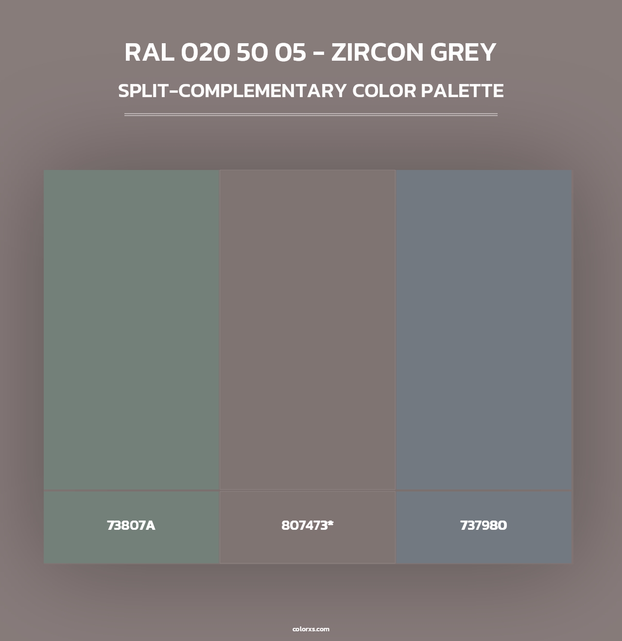 RAL 020 50 05 - Zircon Grey - Split-Complementary Color Palette
