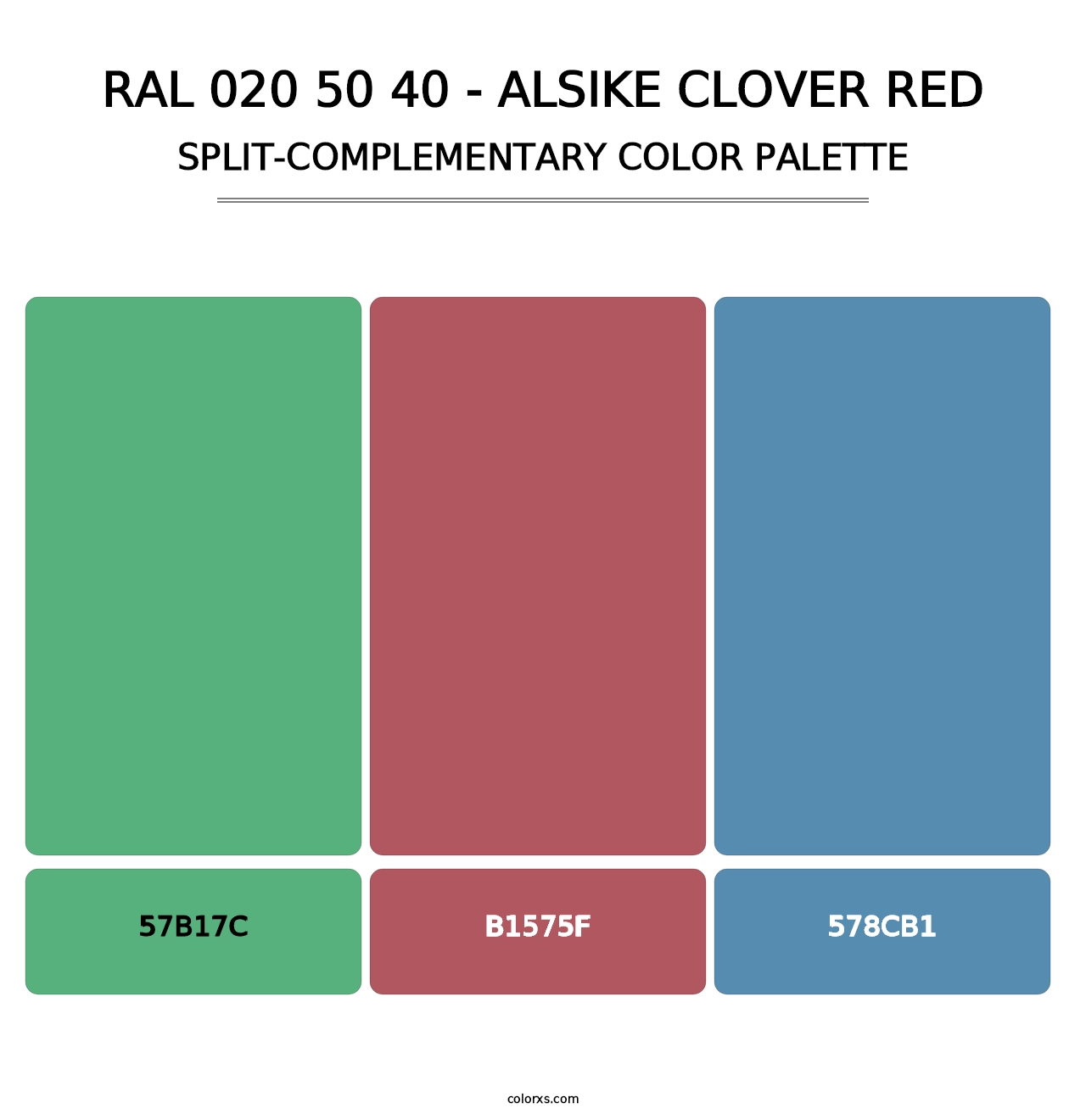 RAL 020 50 40 - Alsike Clover Red - Split-Complementary Color Palette