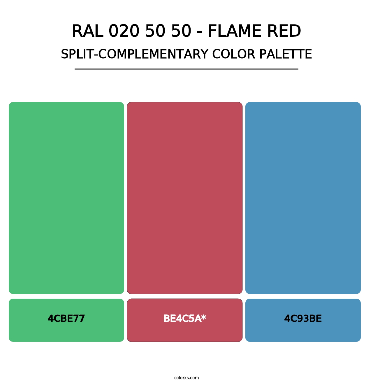 RAL 020 50 50 - Flame Red - Split-Complementary Color Palette