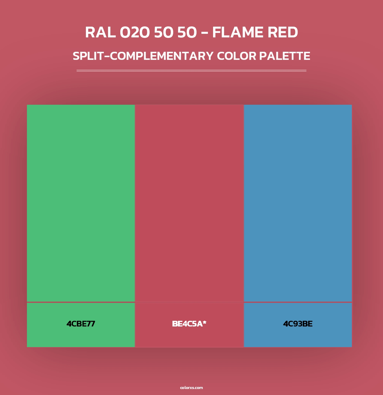 RAL 020 50 50 - Flame Red - Split-Complementary Color Palette