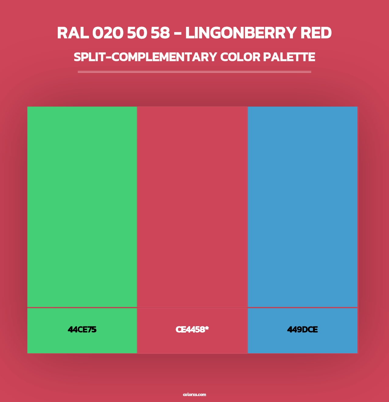 RAL 020 50 58 - Lingonberry Red - Split-Complementary Color Palette