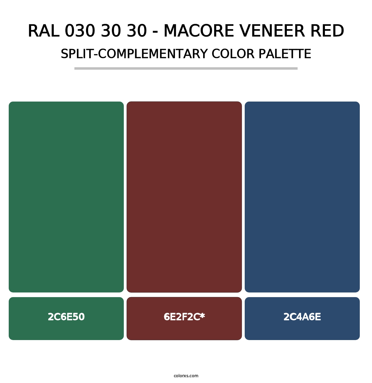 RAL 030 30 30 - Macore Veneer Red - Split-Complementary Color Palette