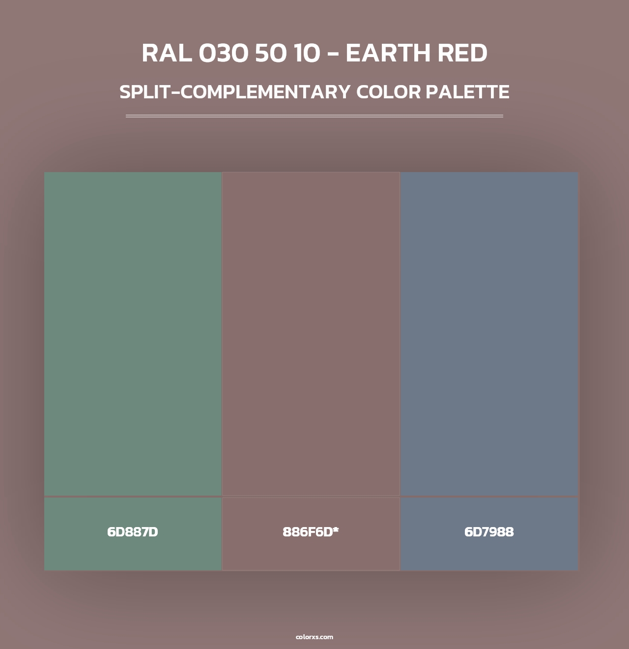 RAL 030 50 10 - Earth Red - Split-Complementary Color Palette