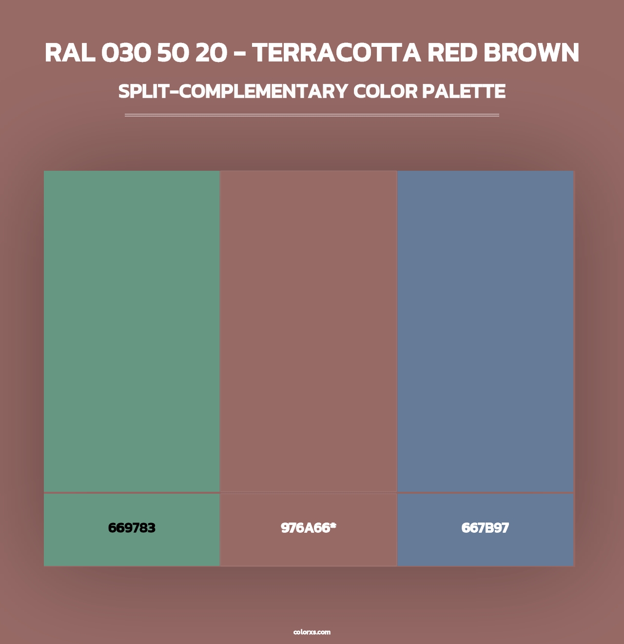 RAL 030 50 20 - Terracotta Red Brown - Split-Complementary Color Palette