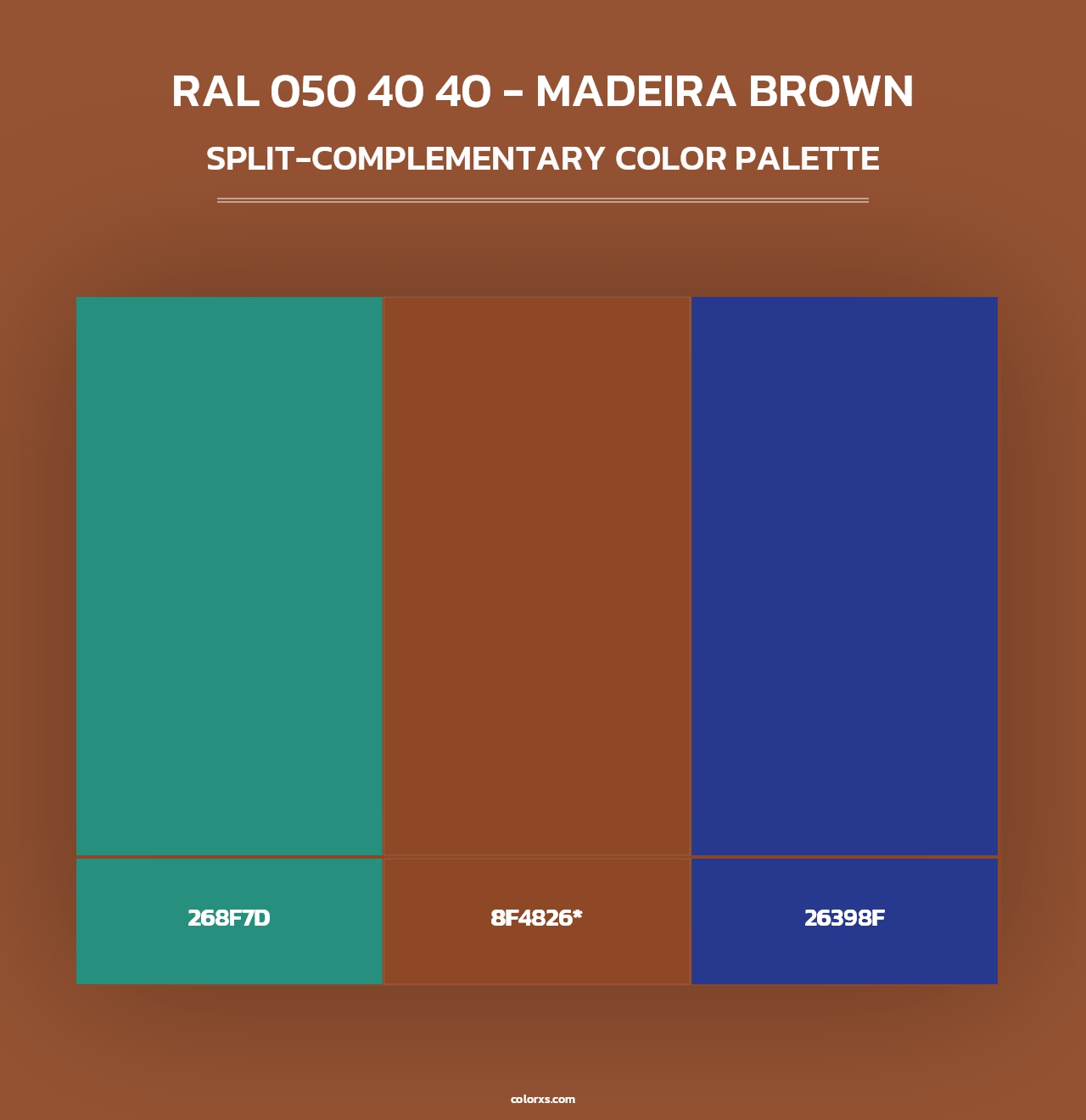 RAL 050 40 40 - Madeira Brown - Split-Complementary Color Palette