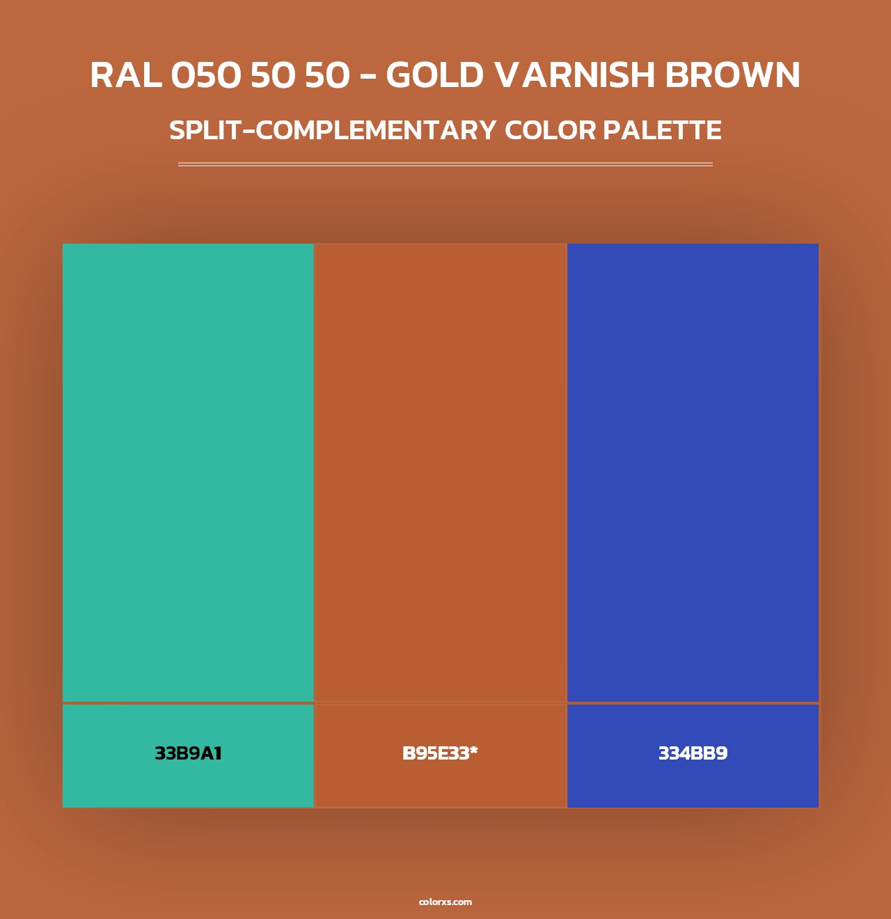 RAL 050 50 50 - Gold Varnish Brown - Split-Complementary Color Palette
