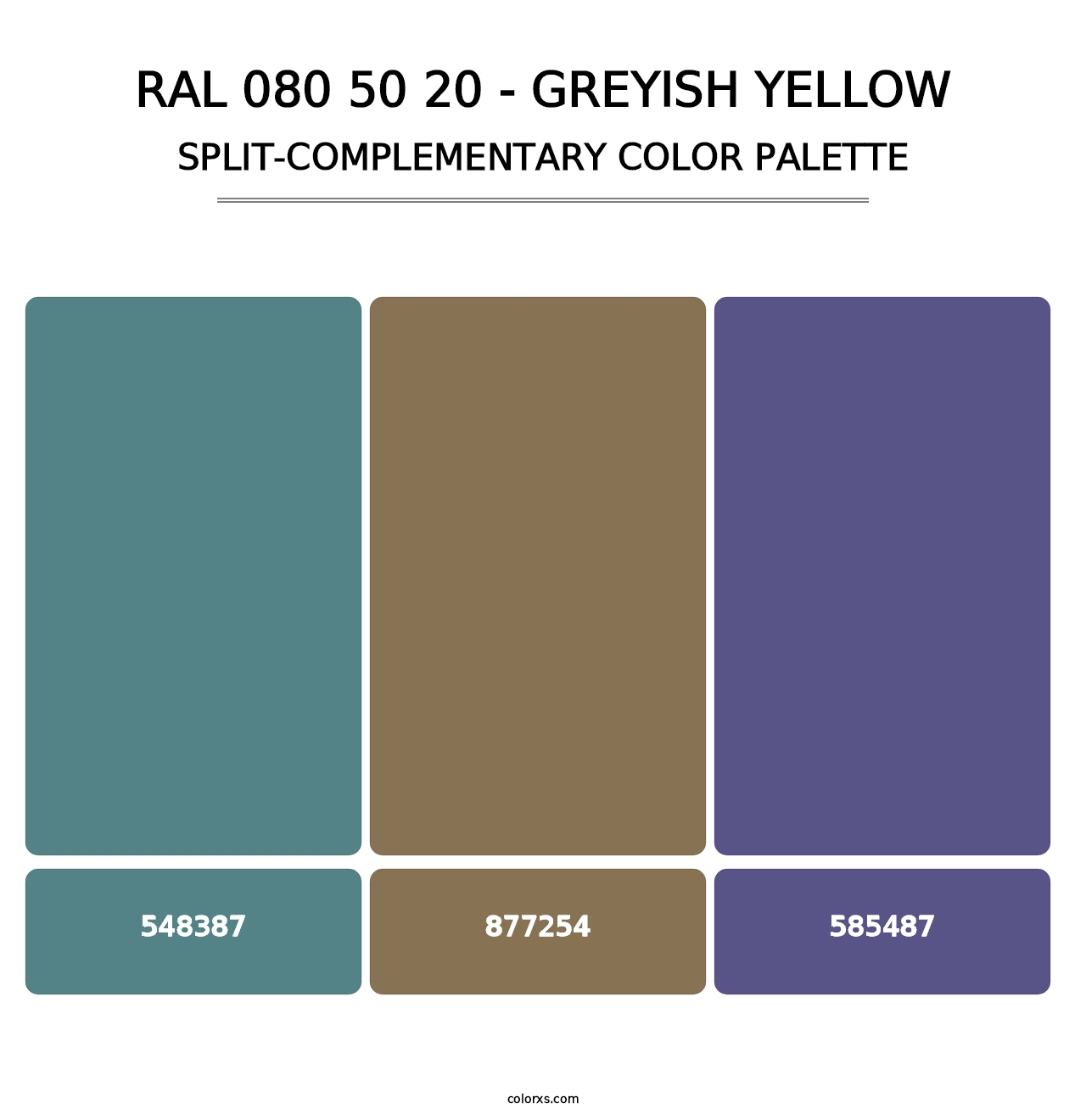 RAL 080 50 20 - Greyish Yellow - Split-Complementary Color Palette