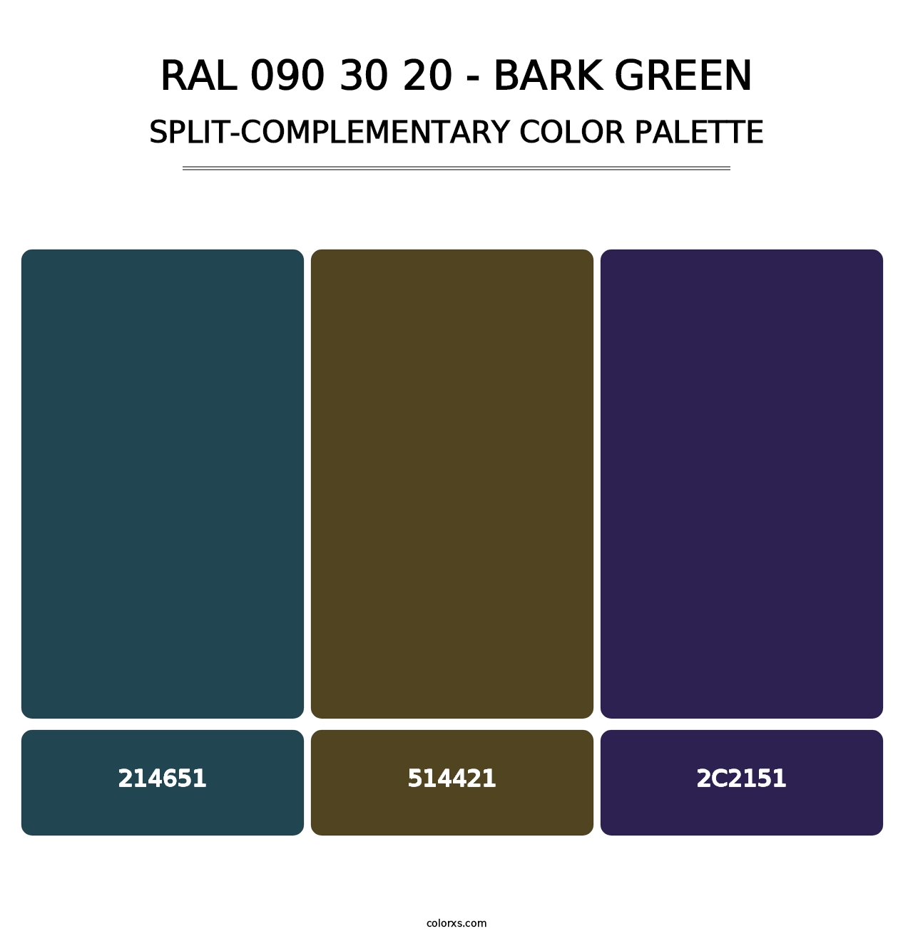 RAL 090 30 20 - Bark Green - Split-Complementary Color Palette