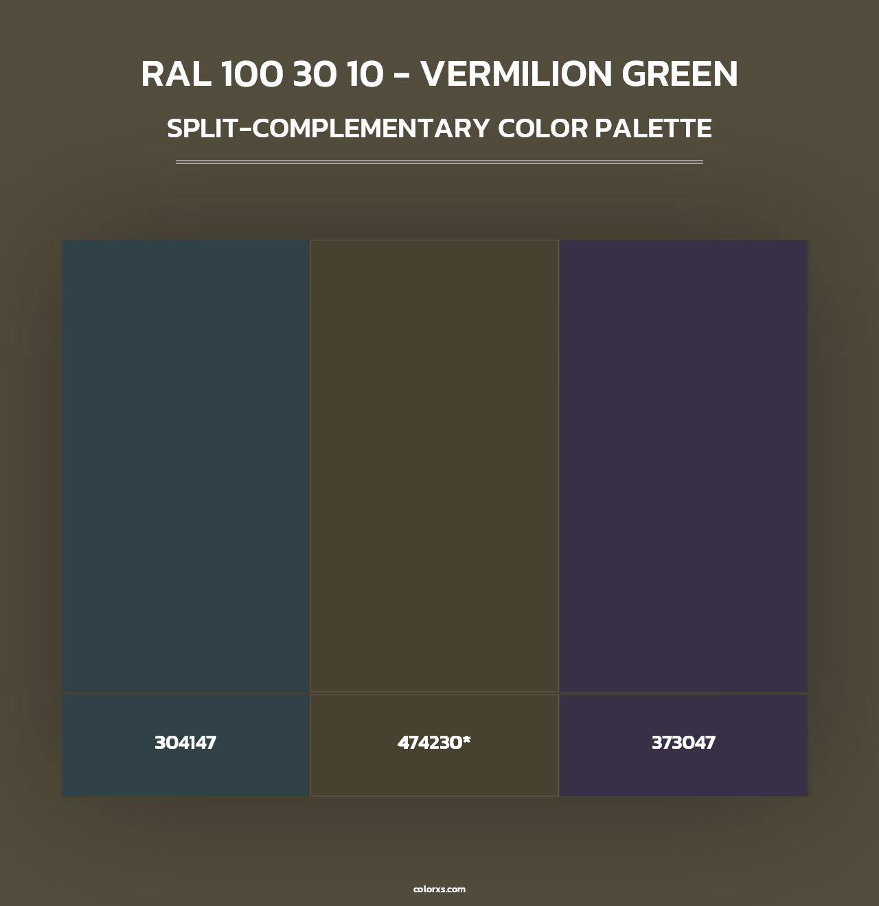 RAL 100 30 10 - Vermilion Green - Split-Complementary Color Palette