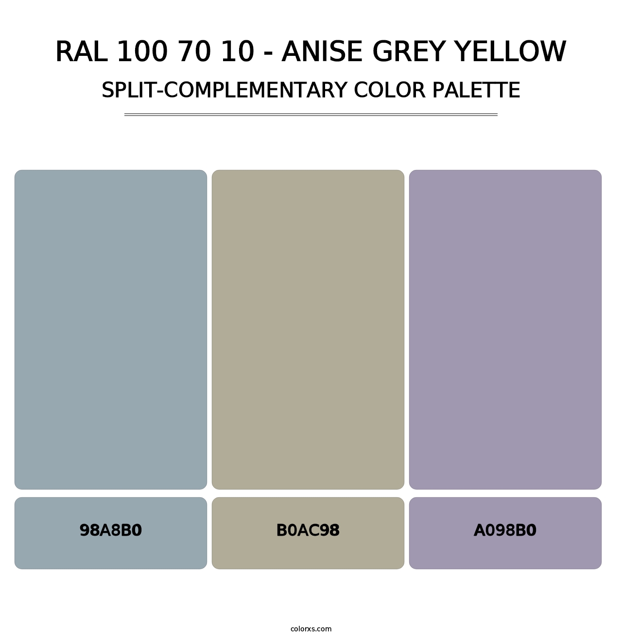 RAL 100 70 10 - Anise Grey Yellow - Split-Complementary Color Palette