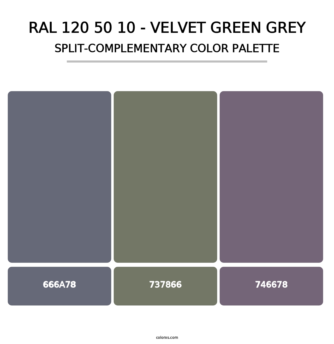 RAL 120 50 10 - Velvet Green Grey - Split-Complementary Color Palette