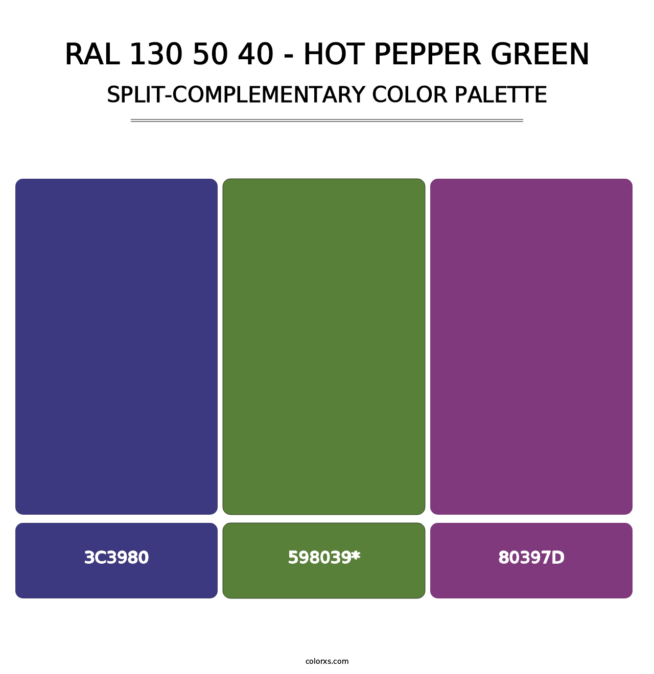 RAL 130 50 40 - Hot Pepper Green - Split-Complementary Color Palette