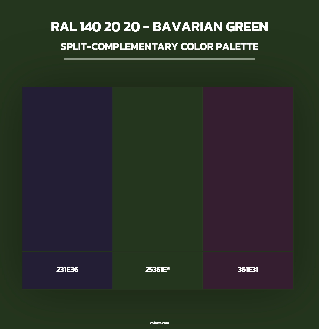 RAL 140 20 20 - Bavarian Green - Split-Complementary Color Palette