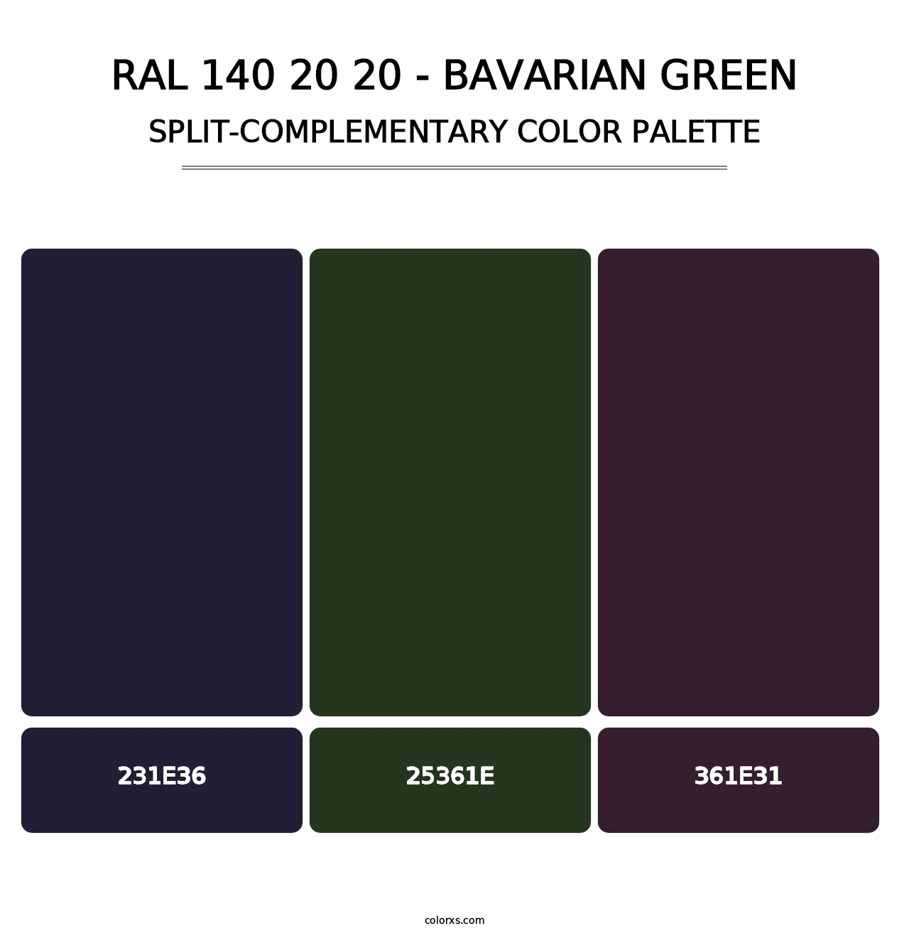 RAL 140 20 20 - Bavarian Green - Split-Complementary Color Palette