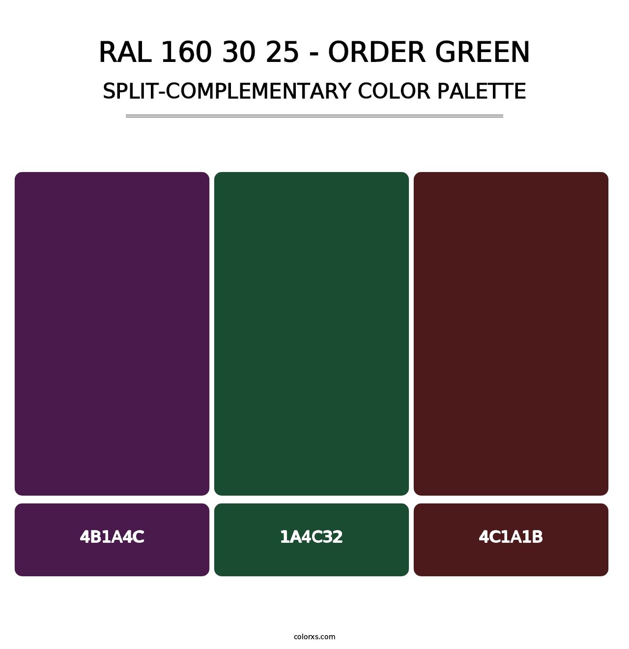 RAL 160 30 25 - Order Green - Split-Complementary Color Palette