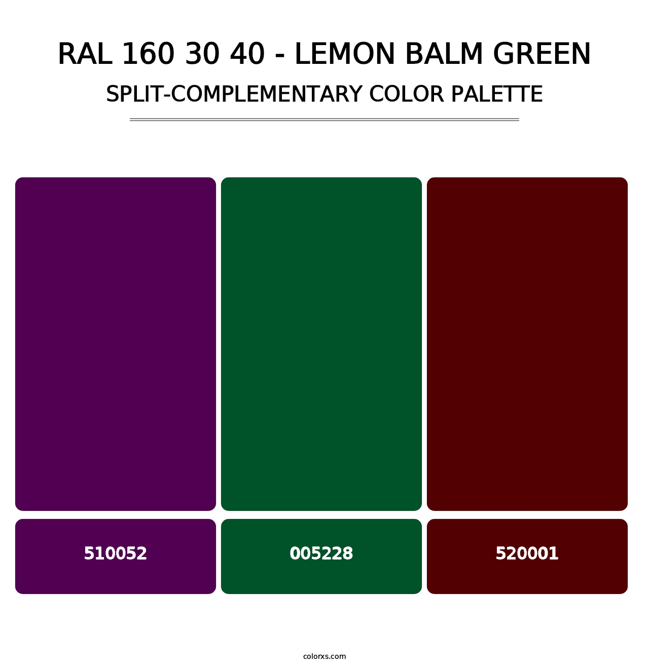 RAL 160 30 40 - Lemon Balm Green - Split-Complementary Color Palette
