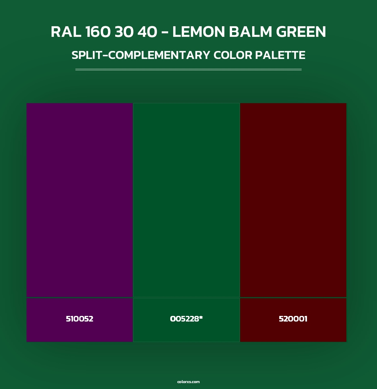 RAL 160 30 40 - Lemon Balm Green - Split-Complementary Color Palette