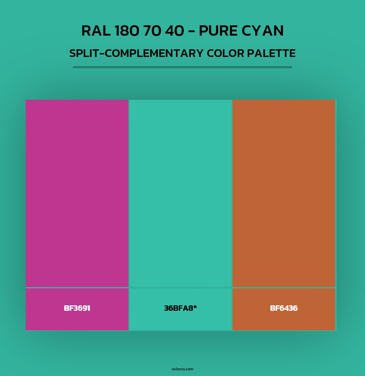 RAL 180 70 40 - Pure Cyan - Split-Complementary Color Palette