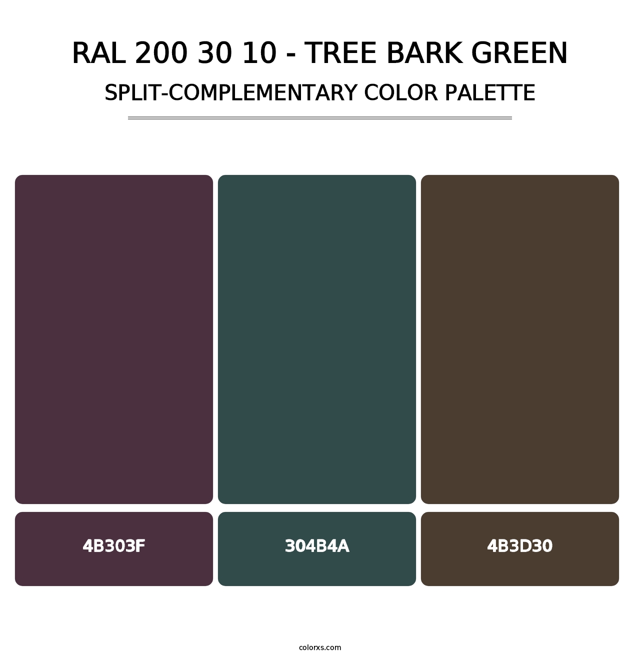 RAL 200 30 10 - Tree Bark Green - Split-Complementary Color Palette