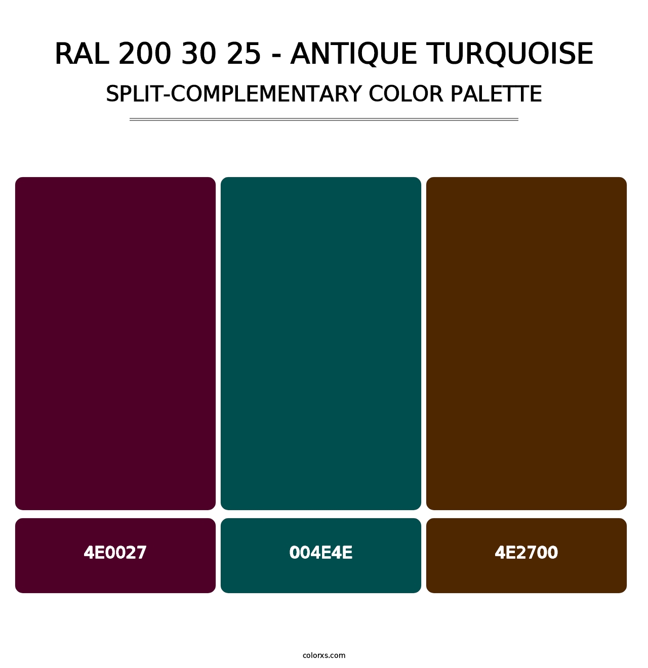 RAL 200 30 25 - Antique Turquoise - Split-Complementary Color Palette