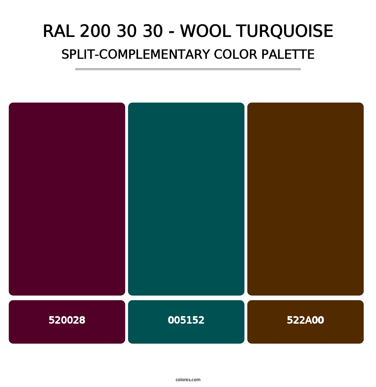 RAL 200 30 30 - Wool Turquoise - Split-Complementary Color Palette