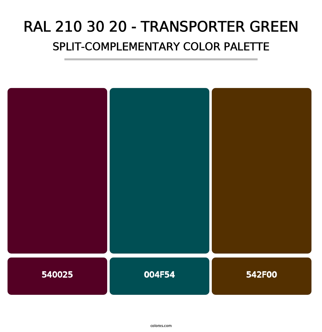 RAL 210 30 20 - Transporter Green - Split-Complementary Color Palette