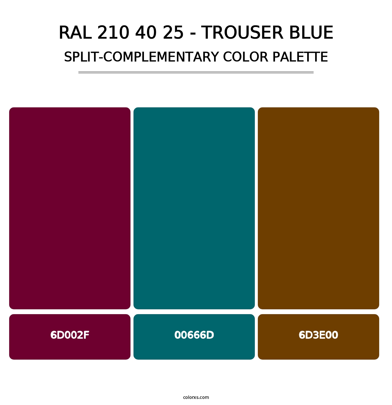 RAL 210 40 25 - Trouser Blue - Split-Complementary Color Palette