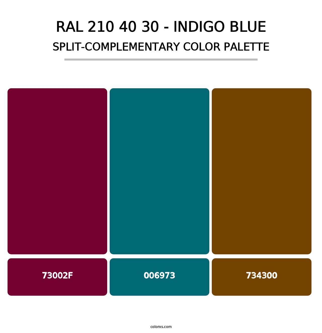 RAL 210 40 30 - Indigo Blue - Split-Complementary Color Palette