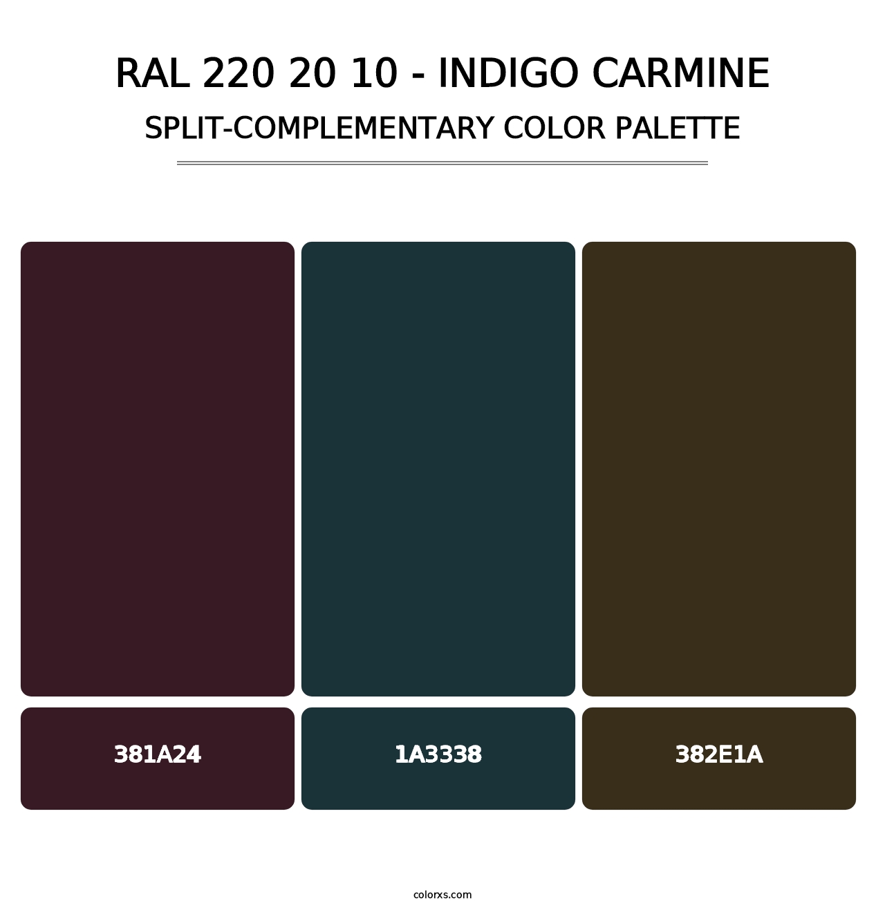 RAL 220 20 10 - Indigo Carmine - Split-Complementary Color Palette